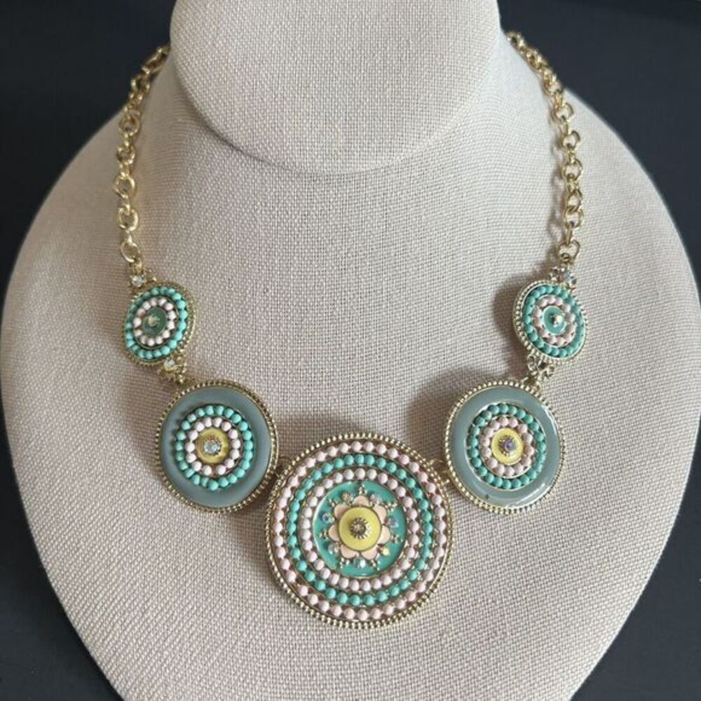 BIJOU BRIGITTE Gold Tone Chain Rhinestone Necklace 17" + 2.5" Ext. Enameled
